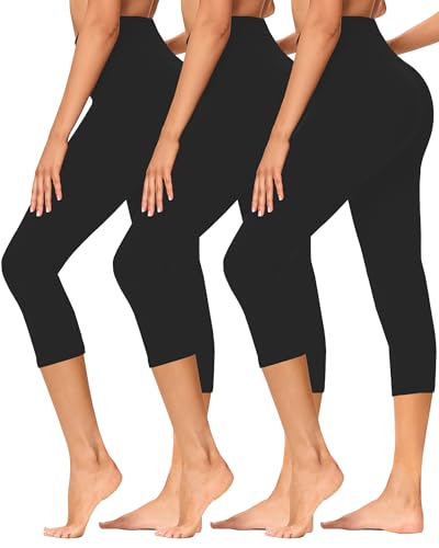 3 Pack Capri Leggings for Women - Stretch Tummy Control Yoga Pants for Cycling Workout