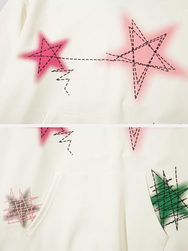 Mens Graphic Varsity Hoodies Graffiti Line Star Unisex Colorful Printing Oversized Casual Streetwear Tops