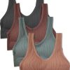 Women's 4 Pack Ribbed Bralette Crop Top Comfort Sports Bra