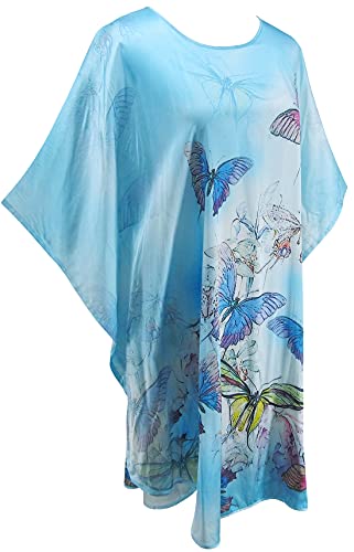 Women's 100% Silk Short Robe Bathrobe Nightgown Pajama Sleepwear -Classic Batwing Sleeved