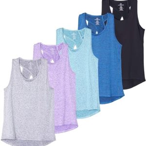 5 Pack: Women's Crossback Keyhole Open Back Workout Tank Top Dry-Fit Sleeveless Yoga Gym (Available in Plus)