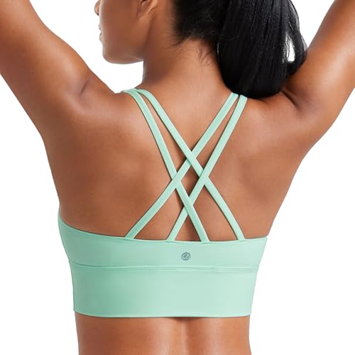 Womens Strappy Longline Sports Bra - Medium Impact Criss Cross Yoga Padded Workout Crop Top