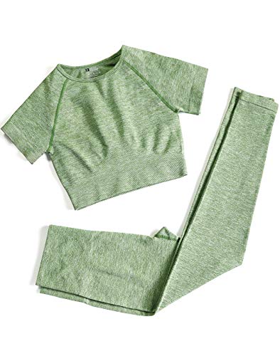 Workout Sets for Women Two Piece Outfits Seamless High Waist Leggings Yoga Crop Tops Athletic Sports Gym Sets