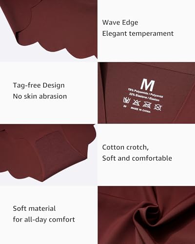 High Waisted Seamless Underwear for Women Full Coverage No-Show Bikini Wave Edge Panties 6 Packs