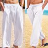 Men's Cotton Linen Pants Casual Harem Pants Elastic Waist Beach Boho Yoga Trousers