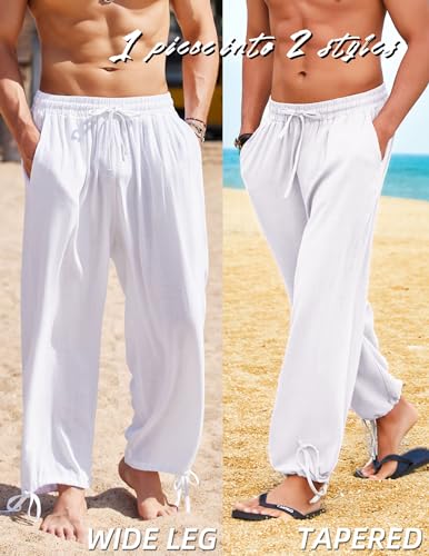 Men's Cotton Linen Pants Casual Harem Pants Elastic Waist Beach Boho Yoga Trousers
