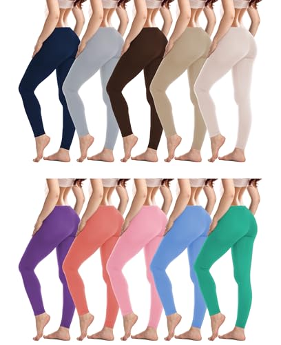 Womens Ultra Soft Cotton Stretch Full Length Footless Leggings Skinny Pant Tights | Multi Packs & Colors
