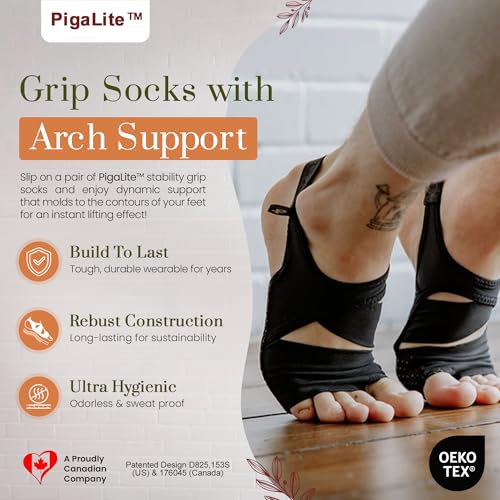 Lite Grip Pilates Socks for Women & Men – Non-Slip Yoga, Barre, Toeless Socks with Arch Support