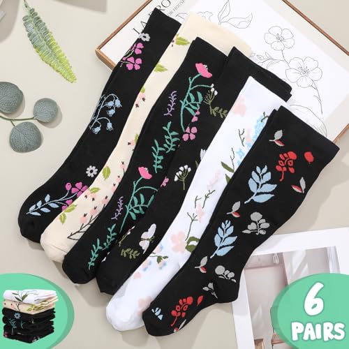 6 Pairs Plus Size Compression Socks for Women Wide Calf Extra Large Knee High Support for Travel Yoga Running Circulation