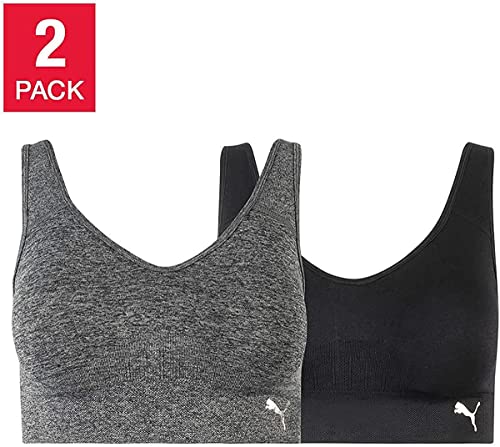 Women’s Seamless Convertible Sports Bra, 2-Pack, Black/Gray (Small)