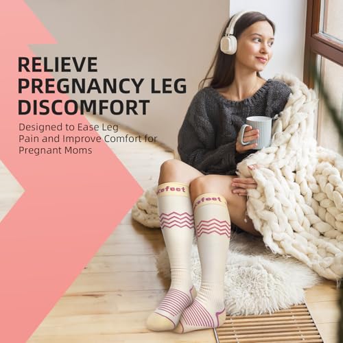 2 Pairs Compression Socks for Women, Compression Stockings Pregnancy for Leg Discomfort, Sitting, Anti-slip