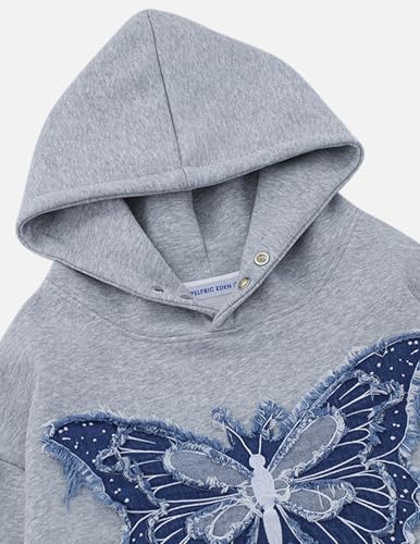 Hoodies Denim Butterfly Hoodie Casual Baggy Hooded Pullover Sweatshirts Streetwear Unisex
