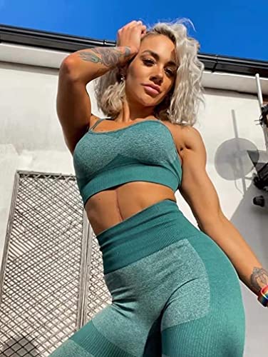 Women’s Workout Sets 2 Piece - Seamless Yoga Leggings and Cross-Strap Sports Bra Gym Outfits Activewear Matching Set