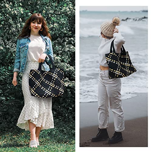 Women Tote Bag Large Neoprene Tote Bag Fashion Woven Bag Neoprene Tote Handbag Roomy Shoulder Bags for Beach, Gym, Trave