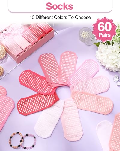 60 Pairs Grip Anti Yoga Socks Non Slip Pilates Socks Bulk Anti Skid Barre Ballet Socks for Women Elderly Hospital