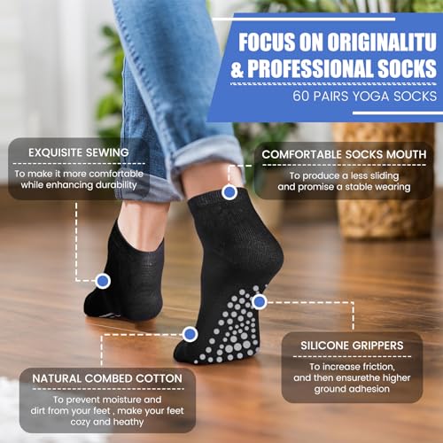 60 Pairs Yoga Socks Anti Skid Pilate Socks Hospital Non Slip Anklets with Grips for Women Pilates