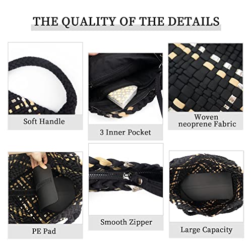 Women Tote Bag Large Neoprene Tote Bag Fashion Woven Bag Neoprene Tote Handbag Roomy Shoulder Bags for Beach, Gym, Trave