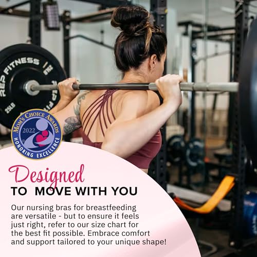 51QA65qDwqL.jpg Strappy Back Nursing Sports Bra - On-The-Go Comfortable Breastfeeding Bra with Low-Mid Support, Thicker Band