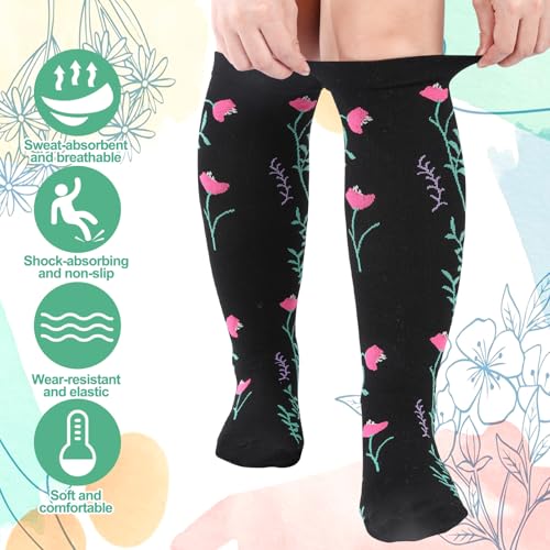 6 Pairs Plus Size Compression Socks for Women Wide Calf Extra Large Knee High Support for Travel Yoga Running Circulation