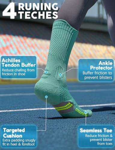 Womens Coolmax Bamboo Viscose Compression Running Crew Socks, Moisture-Wicking Anti-Blister Hiking&Gym Athletic