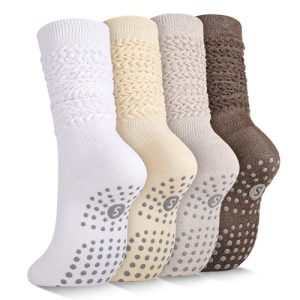 4 Pairs Grip Pilates Socks for Women,Yoga Non Slip Cotton Socks for Pilates Outfit