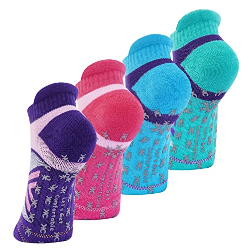 Non-Slip Compression Yoga Socks 4 Pairs with Grips for Pilate Ballet Barre Barefoot Hospital for Women and Men