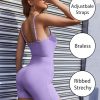 Womens Workout Romper Ribbed Unitard Stretch One Piece Short Jumpsuits Yoga Sleeveless Adjustable Outfits 2024