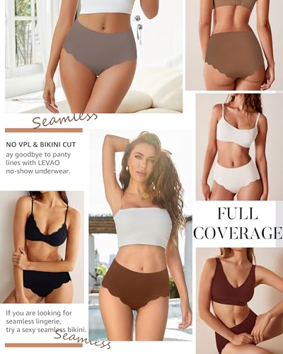 High Waisted Seamless Underwear for Women Full Coverage No-Show Bikini Wave Edge Panties 6 Packs