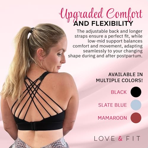 51adWVR-j5L.jpg Strappy Back Nursing Sports Bra - On-The-Go Comfortable Breastfeeding Bra with Low-Mid Support, Thicker Band