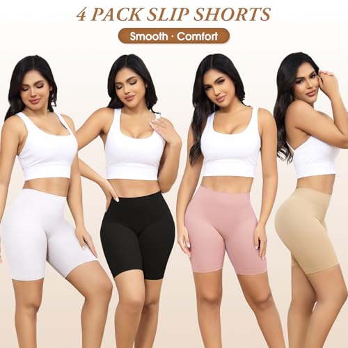 4 Pack Slip Shorts for Under Dresses Anti Chafing Underwear Seamless Comfortable Smooth Yoga Biker Workout Shorts