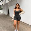 Women Workout Seamless Jumpsuit Yoga Ribbed Bodycon One Piece Spaghetti Strap Shorts Romper
