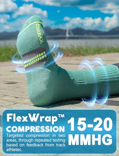 Womens Coolmax Bamboo Viscose Compression Running Crew Socks, Moisture-Wicking Anti-Blister Hiking&Gym Athletic