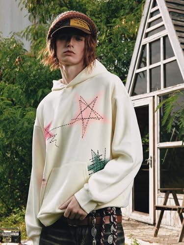 Mens Graphic Varsity Hoodies Graffiti Line Star Unisex Colorful Printing Oversized Casual Streetwear Tops