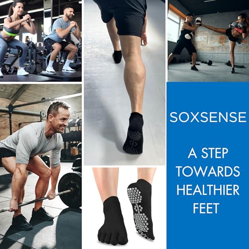 Soxsense Multi-Pack Sports Grip Toe Socks with Cushion, Non-Slip Finger Socks for Pilates, Home Gym, Soccer, basketball