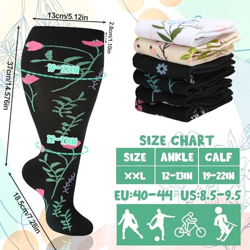 6 Pairs Plus Size Compression Socks for Women Wide Calf Extra Large Knee High Support for Travel Yoga Running Circulation