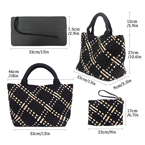 Women Tote Bag Large Neoprene Tote Bag Fashion Woven Bag Neoprene Tote Handbag Roomy Shoulder Bags for Beach, Gym, Trave