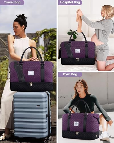 51o7t2tNfAL.jpg Travel Weekender Bag for Women, Carry on Overnight Bag with Shoe Compartment, Travel Duffle Bag Women, Yoga Gym Duffel Bag with