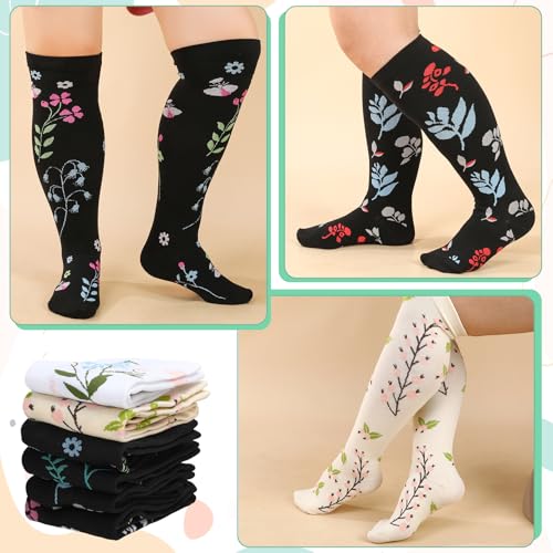 6 Pairs Plus Size Compression Socks for Women Wide Calf Extra Large Knee High Support for Travel Yoga Running Circulation