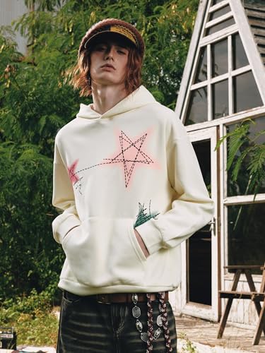 Mens Graphic Varsity Hoodies Graffiti Line Star Unisex Colorful Printing Oversized Casual Streetwear Tops