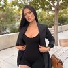 Women Workout Seamless Jumpsuit Yoga Ribbed Bodycon One Piece Spaghetti Strap Shorts Romper