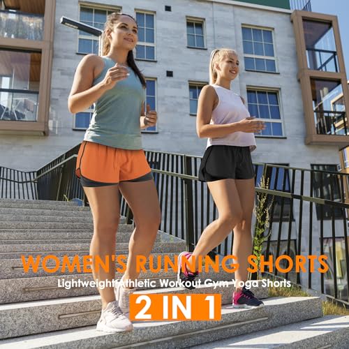 Women's 2 in 1 Running Shorts for Gym Yoga Workout Athletic Shorts High-Waisted Shorts with Liner Pockets