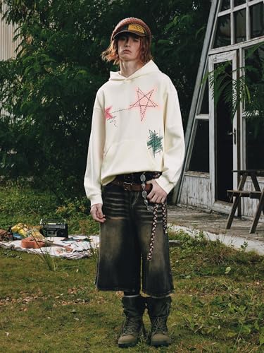 Mens Graphic Varsity Hoodies Graffiti Line Star Unisex Colorful Printing Oversized Casual Streetwear Tops