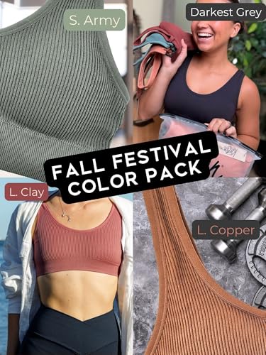 Women's 4 Pack Ribbed Bralette Crop Top Comfort Sports Bra