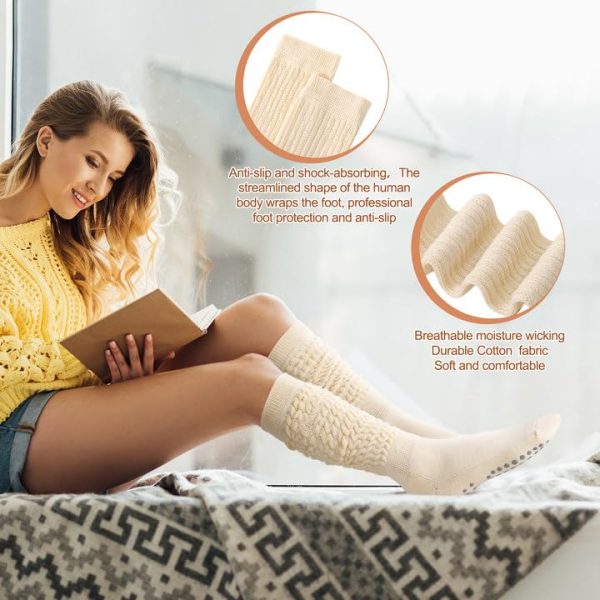 4 Pairs Grip Pilates Socks for Women,Yoga Non Slip Cotton Socks for Pilates Outfit