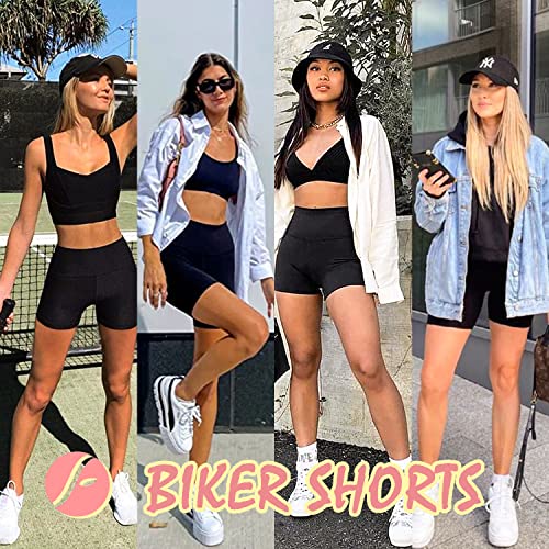 4 Pack Biker Shorts for Women with Pockets – 5" High Waisted Tummy Control Workout Yoga Running Gym Tennis Shorts