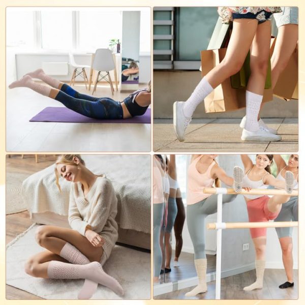4 Pairs Grip Pilates Socks for Women,Yoga Non Slip Cotton Socks for Pilates Outfit